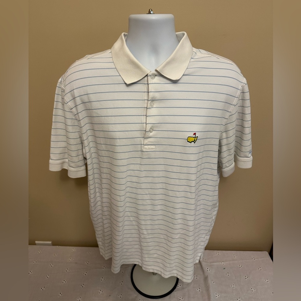 Masters Collection Mens Polo 100% Pima Cotton  XL Light Blue Pin Stripes NWOT